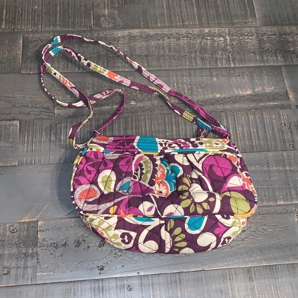 Vera Bradley Plum Crazy Floral Quilted Cotton Crossbody Bag Purple Pink Teal‎